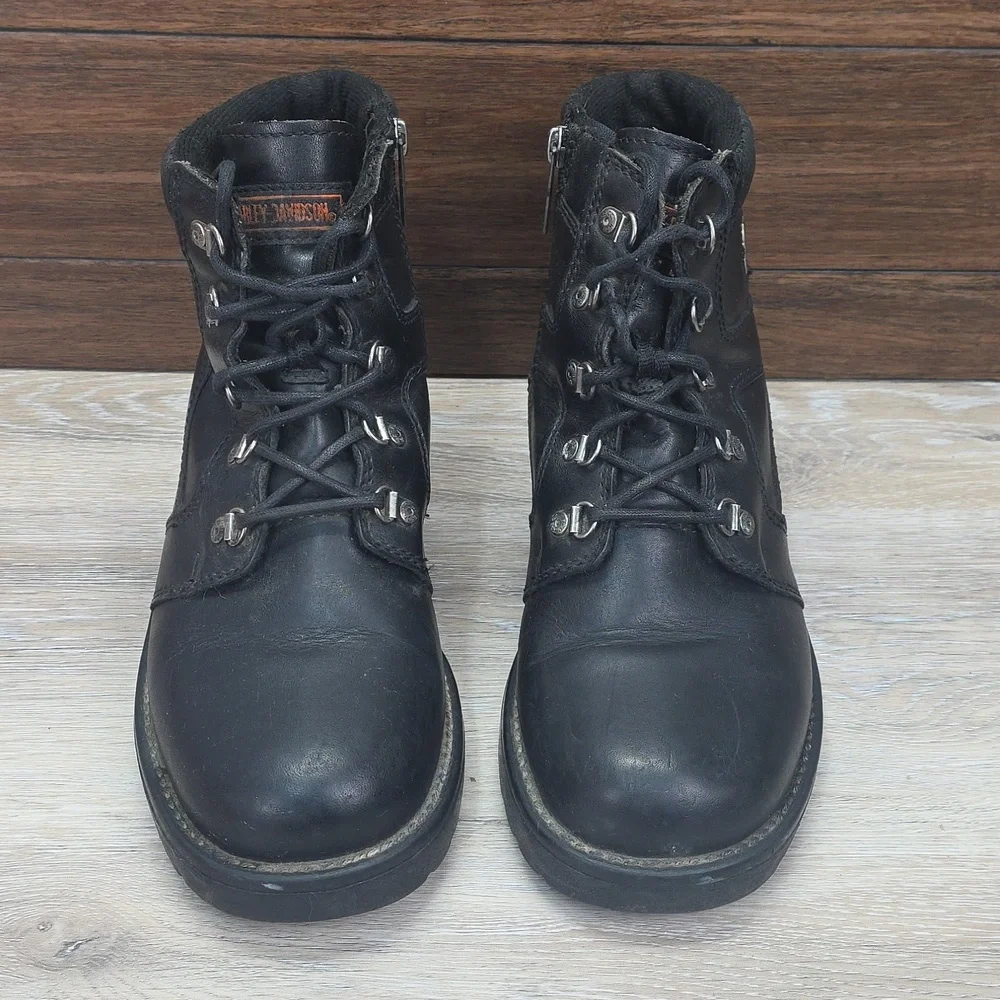 VNTG 90s/Y2K Harley-Davidson Women Leather Ankle LaceUp Riding Moto Boots SZ 10 - Picture 5 of 16
